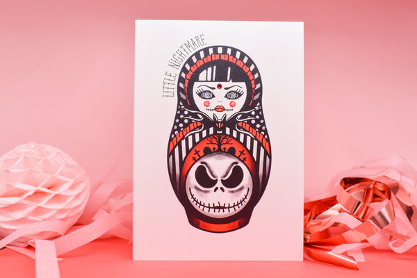 Little Nightmare - Skeleton Jack Cute & Creepy Russian Doll Tattoo handmade card