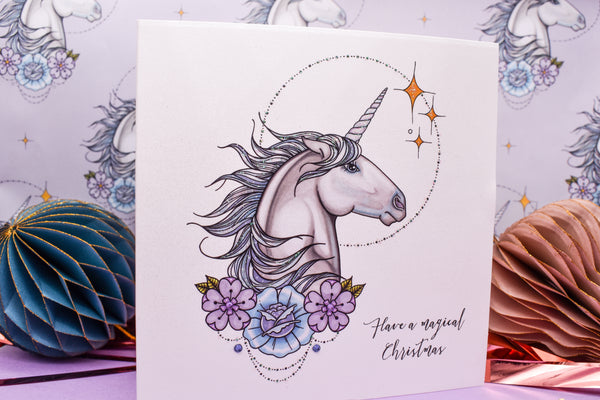 MAGICAL CHRISTMAS Unicorn tattoo handmade Christmas card