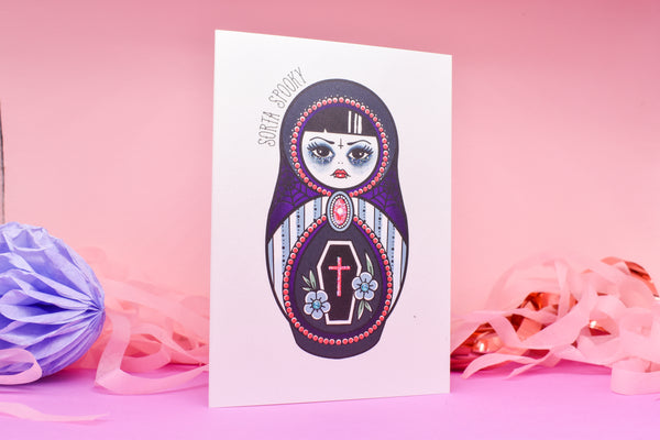 Sorta Spooky - Vampire Cute & Creepy Russian Doll Tattoo handmade card