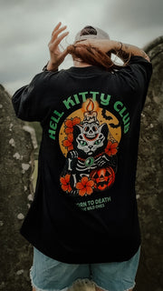 Hell Kitty Club Halloween Cat Organic Oversized T-Shirt – Black