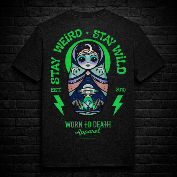 Stay Weird • Stay Wild | Alien Russian Doll Tattoo T-Shirt