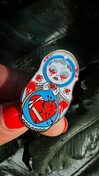 Sorta Love Sick –| Bloody Cute & Creepy Nurse Doll Hard Enamel Pin