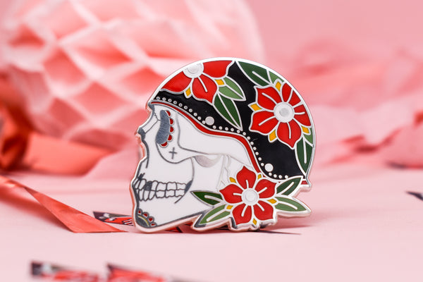 Ride or Die Biker Skull Hard Enamel Pin - Silver