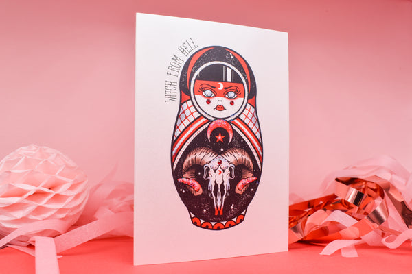 Witch from Hell - Baphomet Cute & Creepy Doll Tattoo handmade card