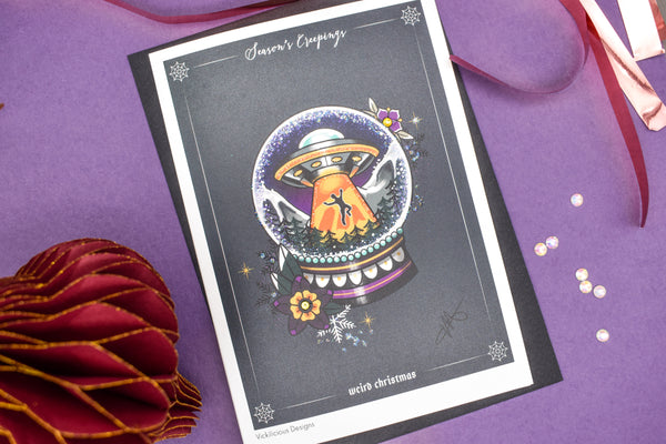 Season's Creepings - Weird Christmas Handmade Christmas Card