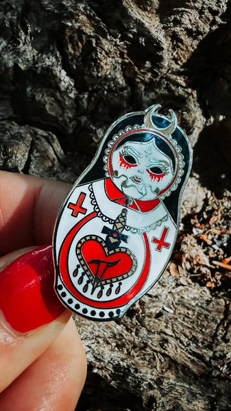 (S)aint Psycho | Cute & Creepy Demon Choir Girl Russian Doll Hard Enamel Pin