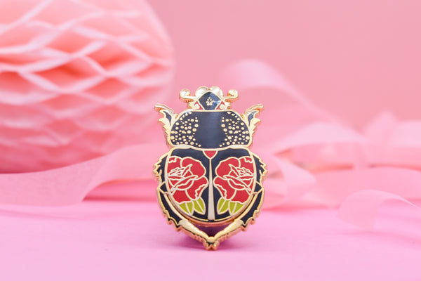 Ink & Blood Rose Beetle Hard Enamel Pin