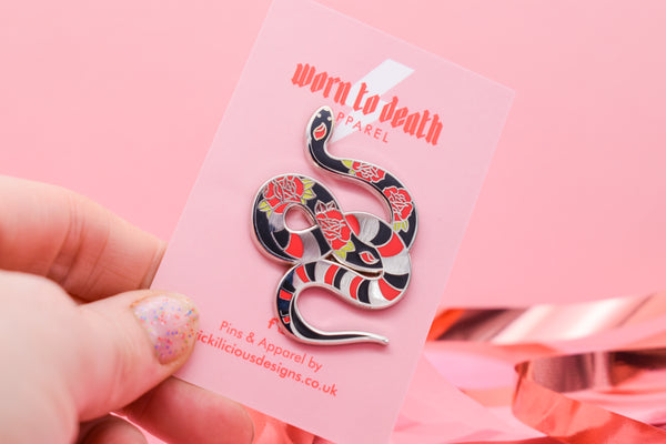 Ink & Blood Rose Snake Hard Enamel Pin