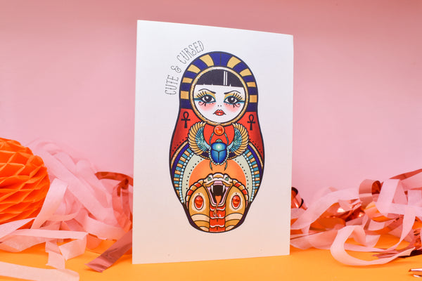 Cute & Cursed - Egyptian Russian Doll Tattoo handmade card