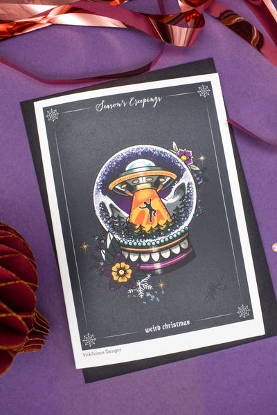 Season's Creepings - Weird Christmas Handmade Christmas Card