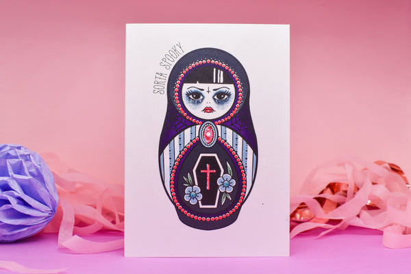 Sorta Spooky - Vampire Cute & Creepy Russian Doll Tattoo handmade card