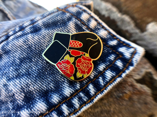 BORN TO FIGHT Rose Boxing Glove Hard Enamel Pin – Tattoo Style Warrior Pin