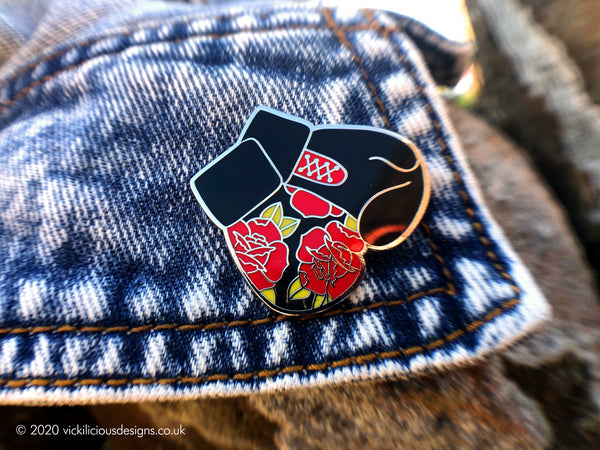 BORN TO FIGHT Rose Boxing Glove Hard Enamel Pin – Tattoo Style Warrior Pin