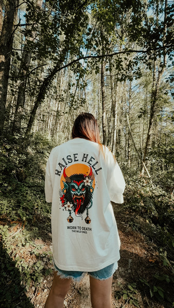 Raise Hell Krampus Organic Oversized T-Shirt – Cream