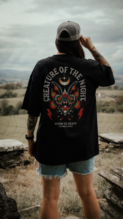 Creature of the Night – Bat Tattoo Oversized T-Shirt – Black
