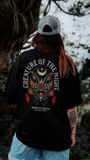 Creature of the Night – Bat Tattoo Oversized T-Shirt – Black