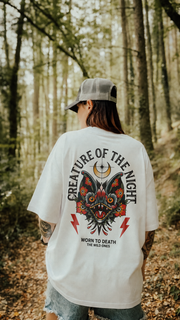 Creature of the Night – Bat Tattoo Oversized T-Shirt – White