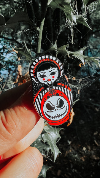 Little Nightmare | Skeleton Jack Cute & Creepy Russian Doll Hard Enamel Pin