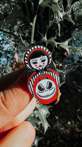 Little Nightmare | Skeleton Jack Cute & Creepy Russian Doll Hard Enamel Pin