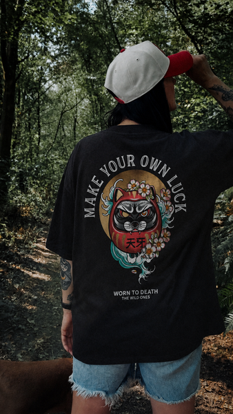 Make Your Own Luck Daruma Doll Organic Oversized T-Shirt – Black