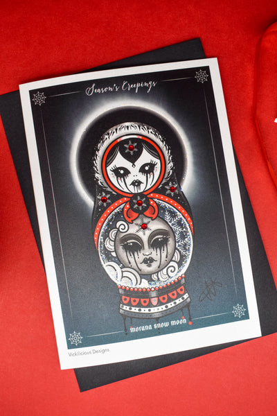 Morana Snow Moon Season's Creepings Christmas Card