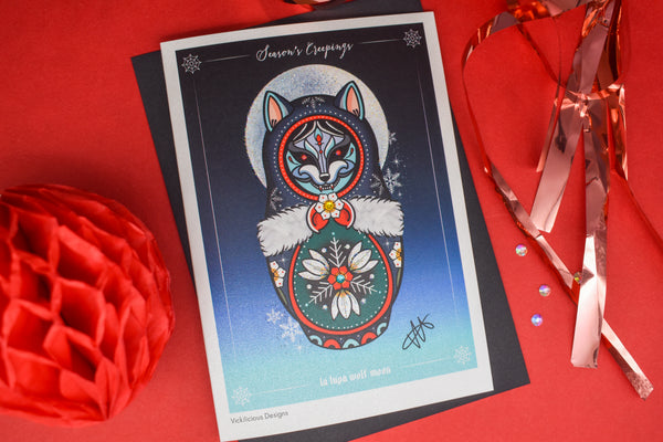 La Lupa Wolf Moon Season's Creepings Christmas Card