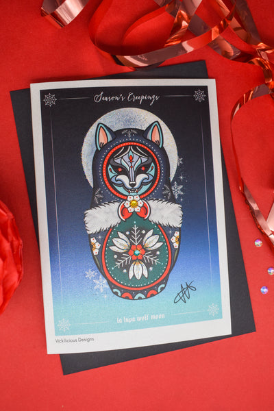 La Lupa Wolf Moon Season's Creepings Christmas Card