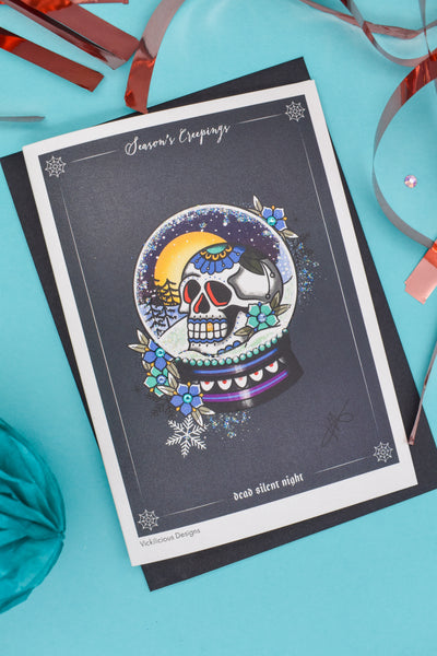 Season's Creepings - Dead Silent Night Handmade Christmas Card