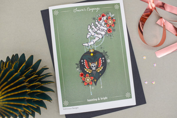 Seasons Creepings | Haunting & Bright Moth Bauble Christmas Card