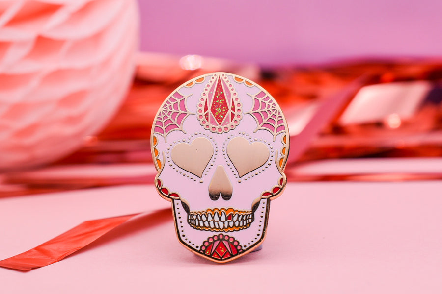 LOVE YOU TO DEATH – Crystal Sugar Skull Hard Enamel Pin