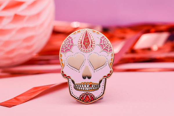 LOVE YOU TO DEATH Crystal Sugar Skull Hard Enamel Pin