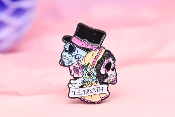 Til Death Bride & Groom Sugar Skull Tattoo Soft Enamel Pin