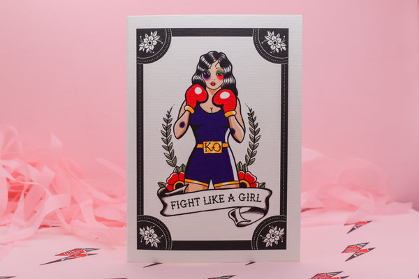 FIGHT LIKE A GIRL Boxing Girl Tattoo Handmade Card