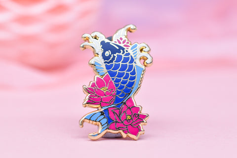Japanese Koi Carp & Lotus Flower Hard Enamel Pin