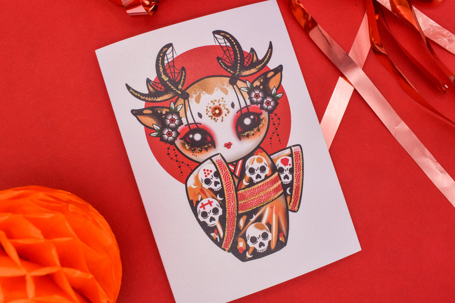 Ceryneian Buck Moon Handmade Card