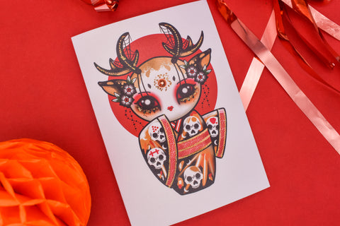 Ceryneian Buck Moon Handmade Card