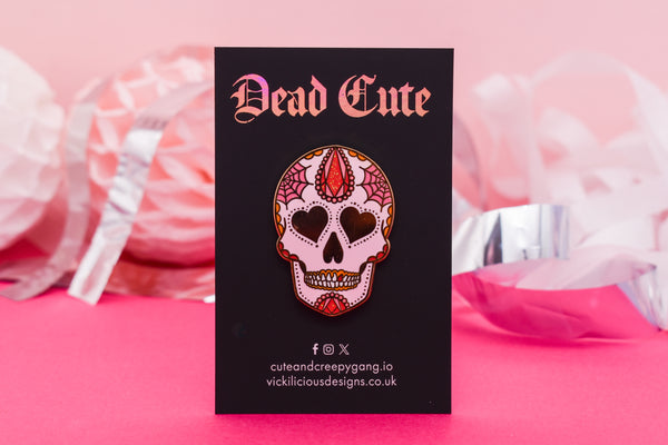 LOVE YOU TO DEATH – Crystal Sugar Skull Hard Enamel Pin