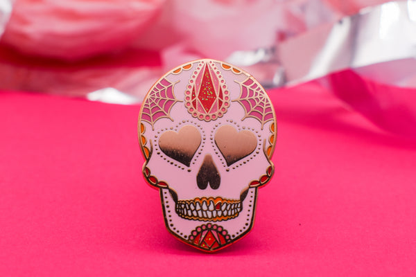 LOVE YOU TO DEATH – Crystal Sugar Skull Hard Enamel Pin