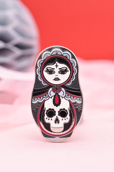 Cute As Hell | Goth Girl Cute & Creepy Russian Doll Hard Enamel Pin