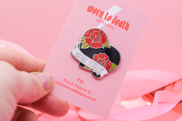 Stay True Heart & Rose Tattoo Hard Enamel Pin