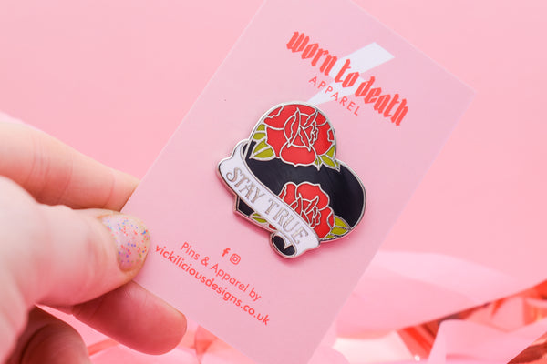 Stay True Heart & Rose Tattoo Hard Enamel Pin