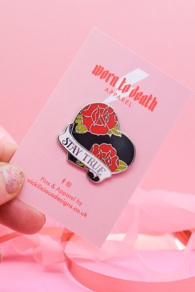 Stay True Heart & Rose Tattoo Hard Enamel Pin