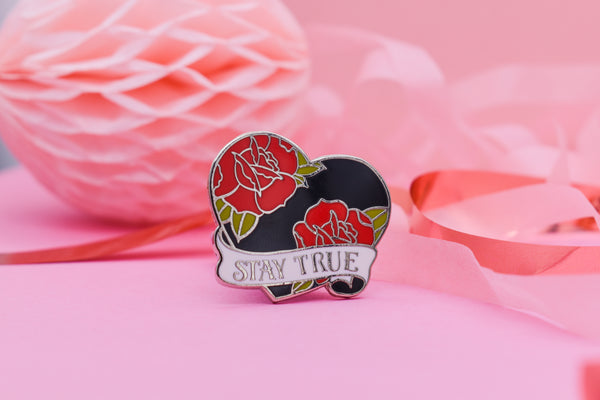 Stay True Heart & Rose Tattoo Hard Enamel Pin