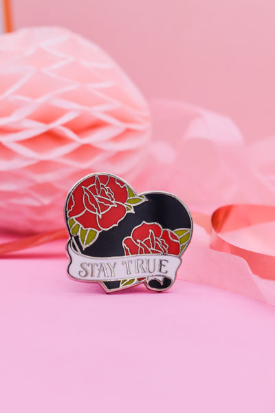 Stay True Heart & Rose Tattoo Hard Enamel Pin