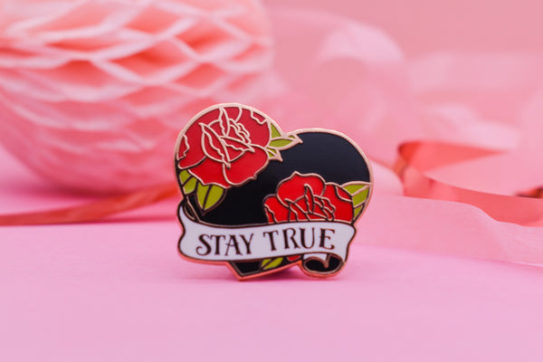 Stay True Heart & Rose Tattoo Hard Enamel Pin