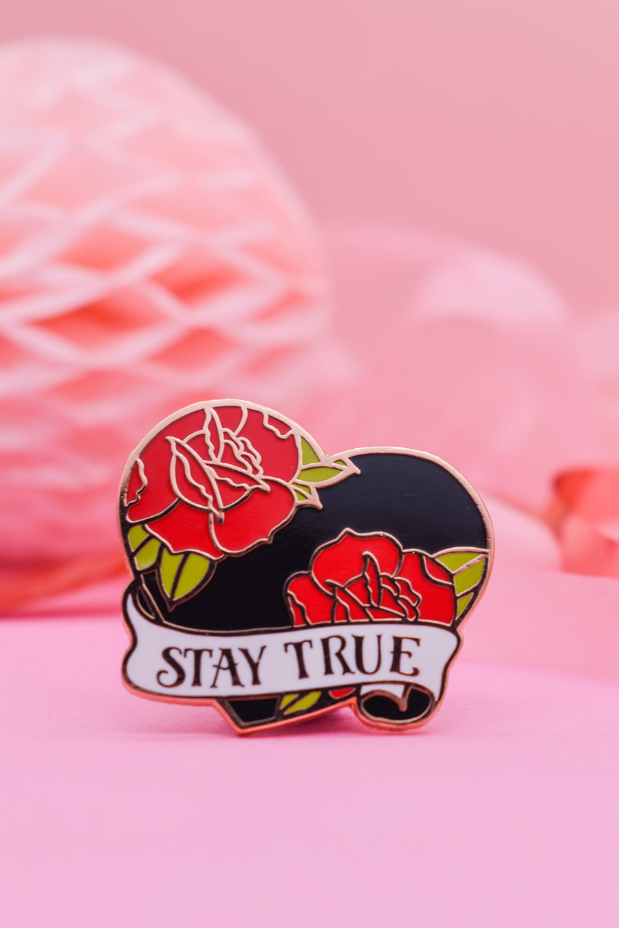 Stay True Heart & Rose Tattoo Hard Enamel Pin