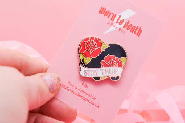 Stay True Heart & Rose Tattoo Hard Enamel Pin