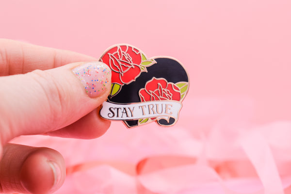 Stay True Heart & Rose Tattoo Hard Enamel Pin