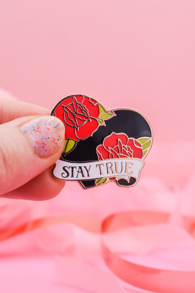 Stay True Heart & Rose Tattoo Hard Enamel Pin