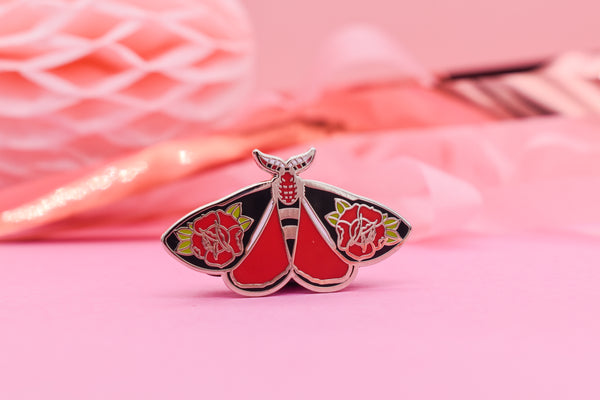 Rosey Moth Hard Enamel Pin Silver